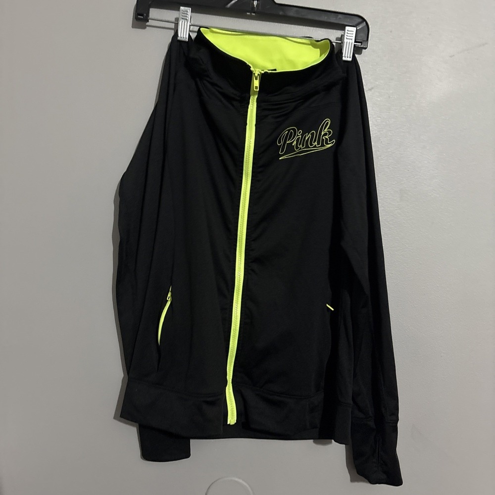 Victoria Secret Women Jacket Medium Black Poly B Long Sleeve Track Activewear